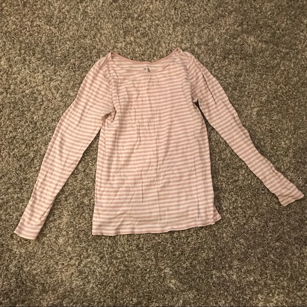 Gap Pink and white boat neck long sleeve shirt
